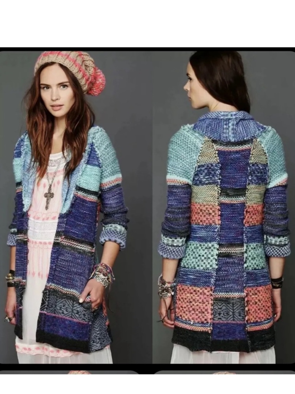 Free People Rock Candy Kryptonite S Patchwork Cardigan Colorful Boho (D)